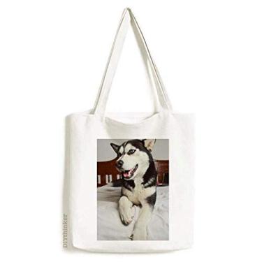 Imagem de Bolsa de lona com imagem Husky Dog Animal Room Bolsa de compras casual