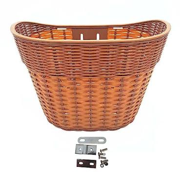 Imagem de Deevoka Cesto de bicicleta frontal feminino e masculino fácil de instalar acessórios de bicicleta cesta de guidão, S Marrom