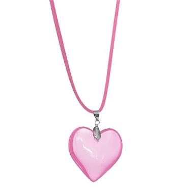 Imagem de LUJIYY Colar de coração de vidro, pingente de coração de cristal, corrente de clavícula, gargantilha romântica, presente de aniversário para mulheres, meninas, adolescentes