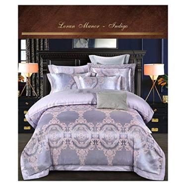 Imagem de Jogo de cama com 4 peças, capa de colcha, algodão, microfibra, cetim, confortável, não encolhe, saudável, elegante (E Queen)