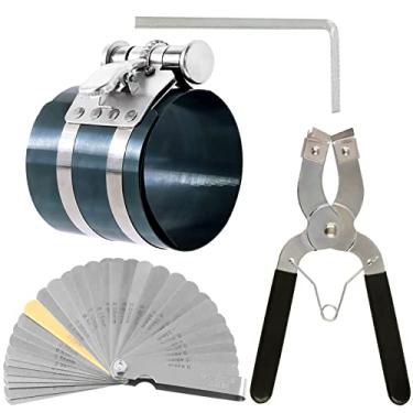 Imagem de Wokape Conjunto de ferramentas de compressor de anel de pistão de 7,6 cm com medidor de humor, compressor de anel de pistão de motor de carro com parafusos de segurança ajustáveis, alicate de anel de