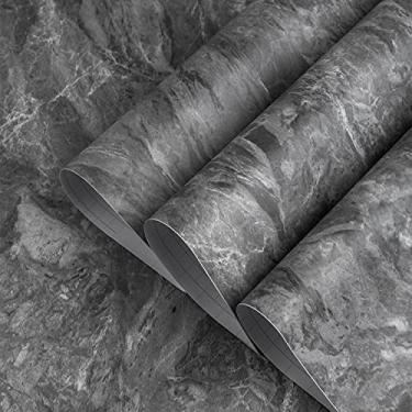 Imagem de TOTIO Papel de parede de mármore cinza ultra largo 90 x 800 cm fosco espesso adesivo à prova d'água granito cinza escuro texturizado bancada papel de contato vinil adesivo de parede para cozinha, banheiro, TV pano de fundo