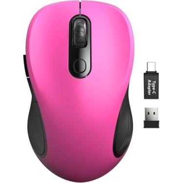 Imagem de Trueque Mouse sem fio para laptop, mouse de computador ergonômico de 2,4 GHz com botões para trás e para frente, 3 níveis de DPI ajustáveis, 6 botões, mouse sem fio USB óptico para PC Windows (Fúcsia