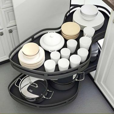 Imagem de Organizador removível de canto cego Cesta de disco voador de canto Cesta de armazenamento de pratos Organizador de armário removível Deslizante Armário de cozinha Prateleiras deslizantes Arm