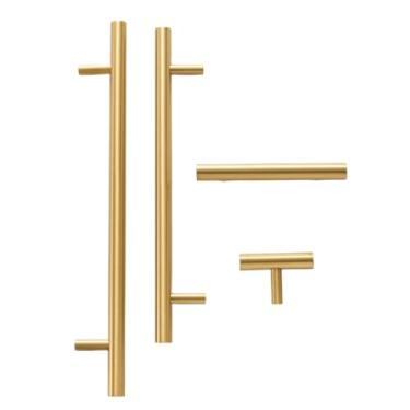 Imagem de Puxador de armário em forma de T de haste redonda de latão maciço, puxador longo para gaveta de guarda-roupa, puxador de porta de cozinha, dourado, T, BAR 50 mm