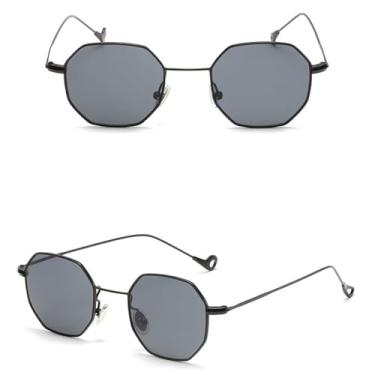 Imagem de VFDHN Óculos de sol steampunk em formato de polígono, feminino, masculino, vintage, lente transparente, armação de metal hexagonal, preto, tamanho único