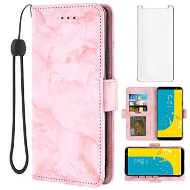 Imagem de Asuwish Compatível com Samsung Galaxy A6 Plus/J8 2018 e protetor de tela de vidro temperado, acessórios para celular, compartimento para cartão, suporte, carteira de mármore, capas de telefone para