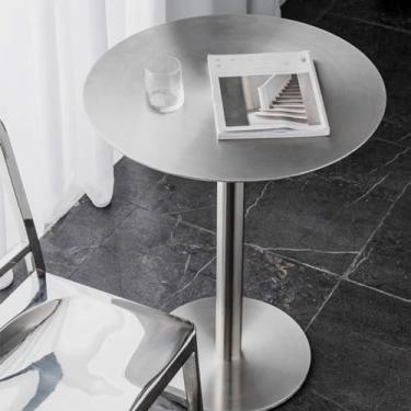 Imagem de Mesa de bar alta mesa de bar redonda mesa de café da manhã 40 cm/50 cm aço inoxidável tampo de mesa mesa de balcão bistrô pub com base de metal, mesa alta de jantar pub economia de espaço, fácil de