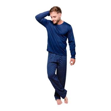 Imagem de Pijama Diones Calça Poá Manga Longa Frio Masculino Plus Size, Marinho,