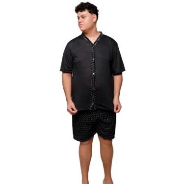 Imagem de Pijama Plus Size Diones Com Botões e Estampa Masculino, Preto, G2
