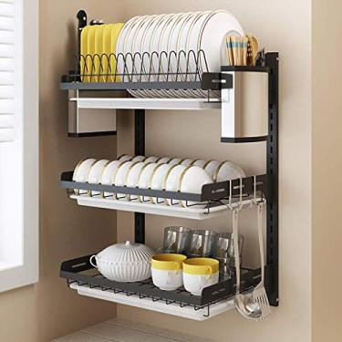 Imagem de Escorredor de louças de aço inoxidável 201 escorredor de louça montado na parede com suporte/2 camadas - 3 camadas