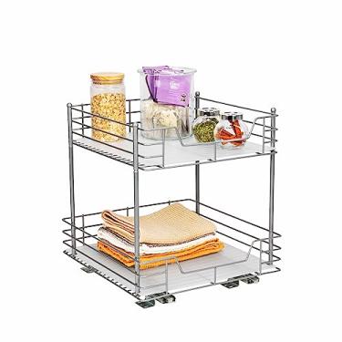 Imagem de Household Essentials Organizador de armazenamento Glidez Steel com forros de plástico para uso sob armário ou prateleira de arame – Design de 2 camadas – Serve para armário ou prateleira de tamanho