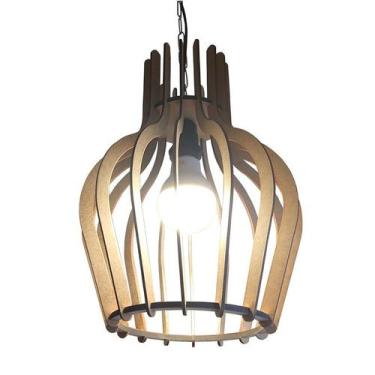 Imagem de Lustre Luminária Pendente de Madeira MDF Mod. Tulipa - ECOilumi