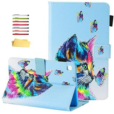 Imagem de UUcovers Capa para Samsung Galaxy Tab A7 Lite de 8,7 polegadas 2021 modelo SM-T225/T220 com bolsos para lápis suporte em vários ângulos, couro sintético magnético à prova de choque TPU (poliuretano termoplástico) com borboleta e gato