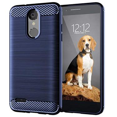 Imagem de KEEPCA Compatível com LG Tribute Dynasty, capa Aristo 3, capa de telefone Rebel 4 LTE, capa protetora fina e flexível de fibra de carbono TPU à prova de choque para LG Aristo 2, azul escovado