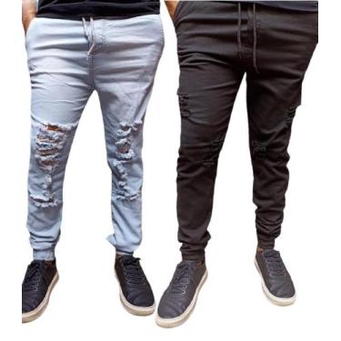 Imagem de Kit 2 calças jogger masculino sarja e jeans com elastano produto a pro