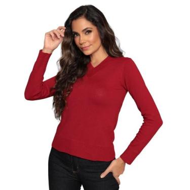 Imagem de Blusa Tricot Feminina Sueter Gola V Manga Longa - AG Acessórios, Vinho
