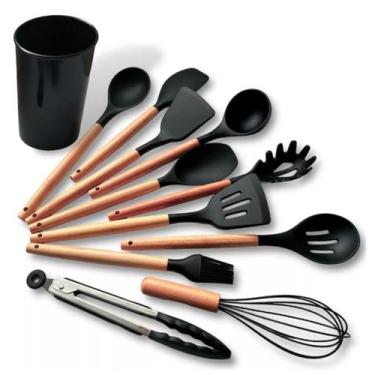 Imagem de Kit Cozinha Silicone 12 Peças Com Suporte Bambu (pa) - J33