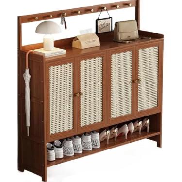 Imagem de Armário de armazenamento de sapatos de entrada de vime de plástico, armário de sapatos de bambu, armário de armazenamento de sapatos oculto para corredor, sapateira independente com 1 ~ 4 portas e