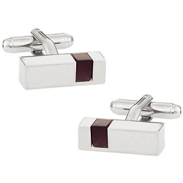 Imagem de Abotoaduras prateadas com acrílico roxo de inserção com caixa de apresentação