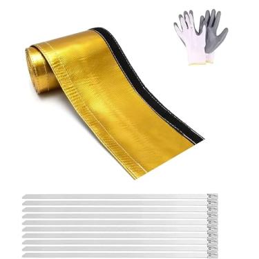 Imagem de Revestimento térmico de fio dourado 1/5.1 cm ID x cobertura térmica de 3 m, capa térmica de linha de combustível, manga de calor para proteção máxima contra o calor, com 10 peças de aço inoxidável