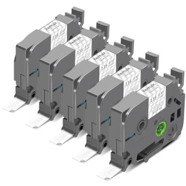 Imagem de XemaX Fita adesiva transparente laminada 5x Tze135 12 mm 1/2 polegada branca em fita Tze Tz transparente para Brother P Touch 12 mm