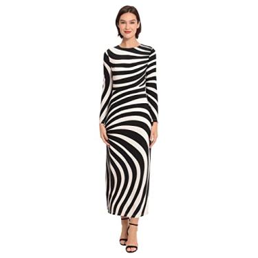 Imagem de Donna Morgan Vestido maxi feminino listrado de manga comprida e corpo fácil, Marfim/preto, 34