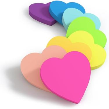 Imagem de CKKAPTURE Conjunto de 8 blocos de notas adesivas em forma de coração, 80-82 folhas por bloco, notas autoadesivas coloridas vibrantes para escritório/casa/escola/reunião, 76 x 76 mm