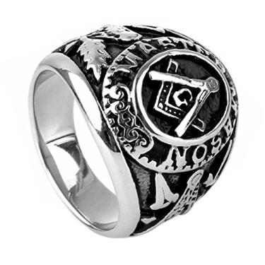 Imagem de INRENG Anéis maçônicos masculinos de aço inoxidável vintage maçônico sinete motociclista prata preto ouro, Metal, Sem pedra preciosa