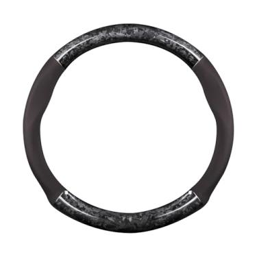 Imagem de Ergocar Capa para volante de carro, capa redonda de fibra de carbono forjada e material de couro, 37-38 cm/14,5-15 polegadas, antiderrapante, macia, respirável, estilo esportivo