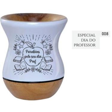 Imagem de Cuia de Madeira Premium Branca Personalizada - Dia dos Professores - M