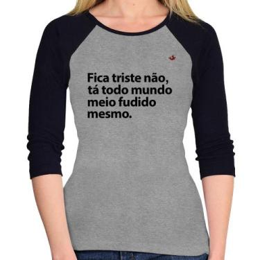 Imagem de Baby Look Raglan Tá todo mundo meio fudido mesmo Manga 3/4 - Foca na M