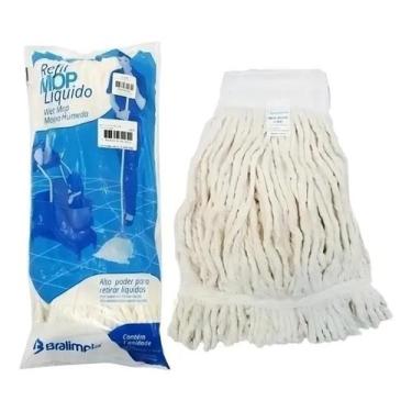 Imagem de Refil Mop Úmido Algodão Ponta Dobrada Bralimpia Limpeza 320 Cor CRU