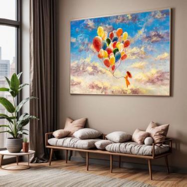 Imagem de Quadros decorativos com Moldura Sala Quarto Menina Com balões Arte Gra