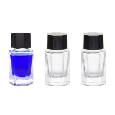 Imagem de 6 frascos vazios de vidro transparente de 15 ml com tampas pretas, frascos de substituição, frascos de amostra, recipiente de armazenamento recarregável para óleo essencial de tinta