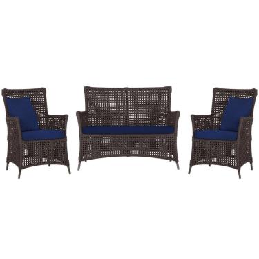 Imagem de Jogo Sofá e 2 Poltronas de Área Igapó Alumínio Pintura Marrom Corda Náutica Estofado 10 Trama