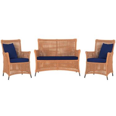 Imagem de Jogo Sofá e 2 Poltronas de Área Igapó Alumínio Pintura Marrom Corda Náutica Estofado 10 Trama