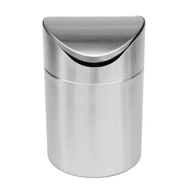 Imagem de Mini lixeira, lixeira de bancada de aço inoxidável escovado, lixeira de mesa com tampa giratória, lixeira pequena de fácil limpeza para casa, escritório, cozinha, mesa, bancada, lixeira