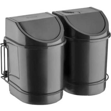 Imagem de Lixeira Deslizante Dupla 24L Suporte Aramado Preto Fosco com Dois Cest