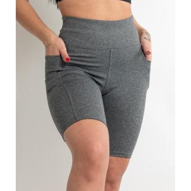 Imagem de Bermuda Feminina Suplex Cintura Alta Grossa Com Bolsos Academia - Rema