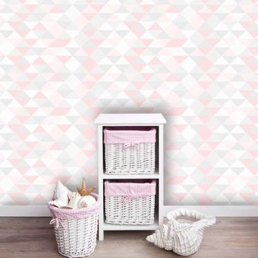 Imagem de Papel de Parede Geométrico Triângulos em Tons de Cinza e Rosa - Inove 