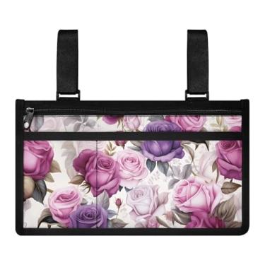 Imagem de YUVAMAGIMO Roses Bolso lateral para idosos andador extravagante peças de cadeira de rodas fácil de transportar fácil de limpar cadeira de escritório bolso lateral funciona para a maioria das pessoas