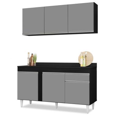 Imagem de Armário Aéreo Argélia E Balcão Gabinete Para Pia Com Tampo 150cm Dakota Preto-cinza - Lumil