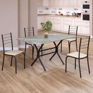 Imagem de Conjunto Sala De Jantar Mesa Retangular 120x75cm Tampo Granito Topázio 4 Cadeiras Rio Creme - Preto Fosco