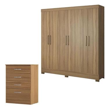 Imagem de Cômoda e Guarda Roupa Casal Astral Prático 6 Portas Giratórias 7 Gavetas em MDP Moderno...