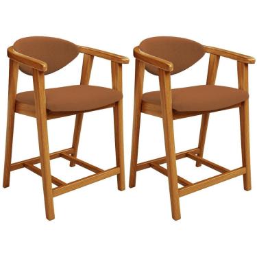 Imagem de Kit 02 Banquetas Baixa Para Cozinha Sala Jantar Bancada Cecília L02 Bouclê Terracota - Lyam Decor