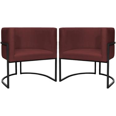 Imagem de Kit 2 Poltronas Luna Suede Cores Base De Ferro Preta - Bordô, Suede