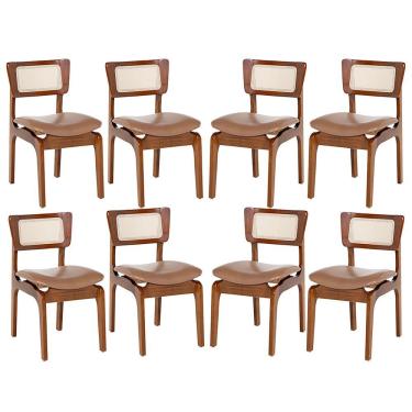 Imagem de Kit 8 Cadeiras De Jantar Portugal Em Madeira Imbuia Com Tela Rattan Impermeável Caramelo L85