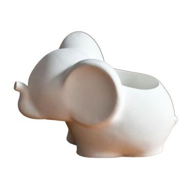 Imagem de Vaso Decorativo Elefante 12cm Cimento Artesanal Branco