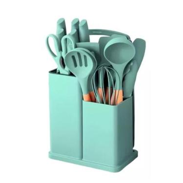 Imagem de Conjunto de Utensílios de Cozinha em Silicone, 19 Peças, Verde - Maste